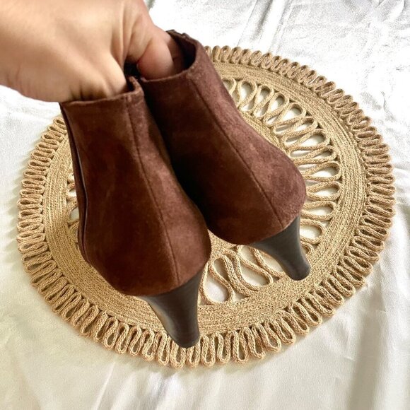 Coach Maya Suede Polished Calf Ankle Wedge Boots Brown Size 10 Q5328 - Picture 4 of 13